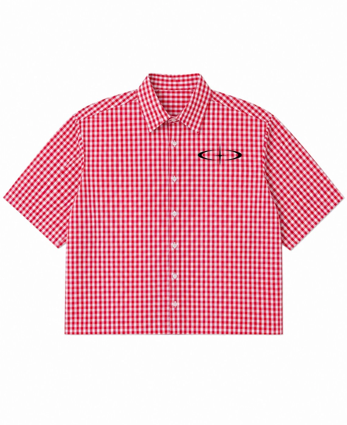 Red Gingham “My Ex Is My Biggest Fan” Boxy Oxford Shirt