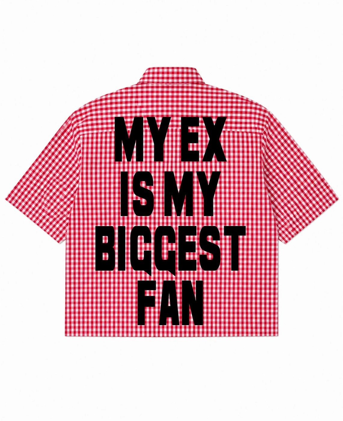Red Gingham “My Ex Is My Biggest Fan” Boxy Oxford Shirt