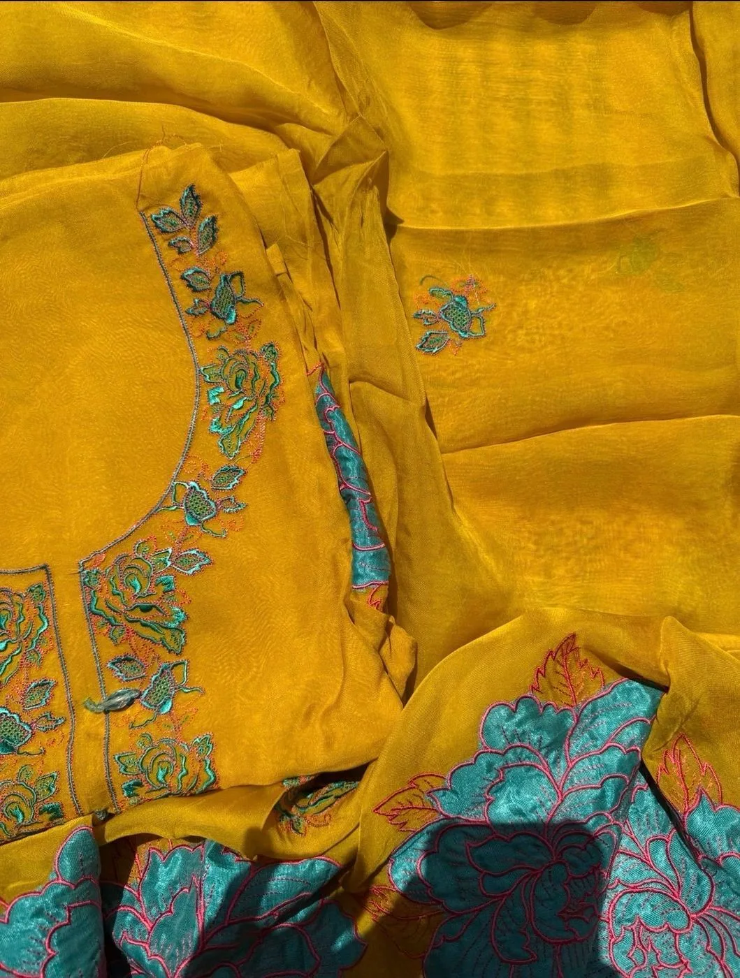 Pure Organza Unstitched suit with cutwork