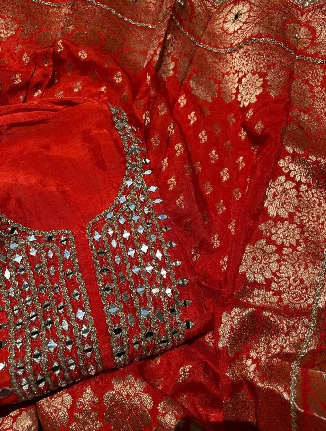 Silk Unstitched suit with gota work