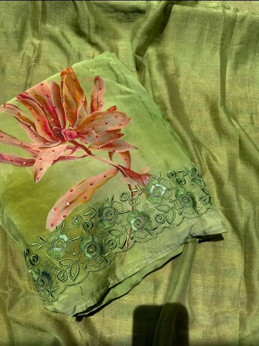 Glass organza unstitched suit set