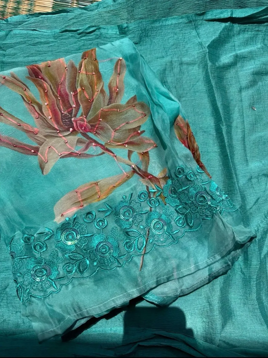 Glass organza unstitched suit set