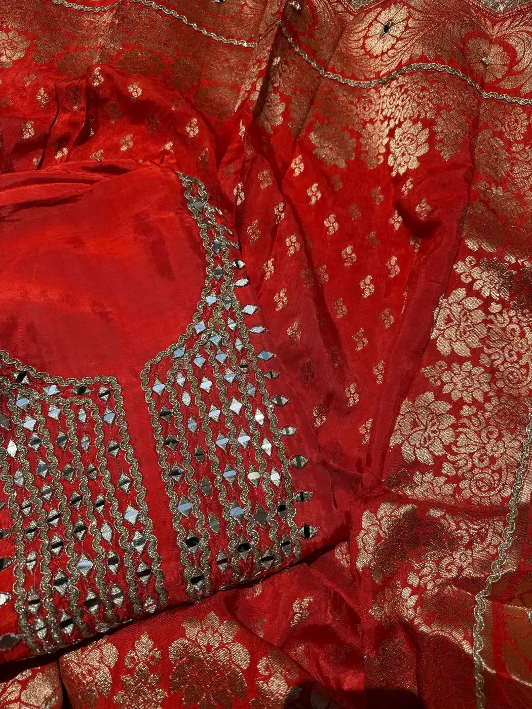Shimmer silk gota unstitched suit