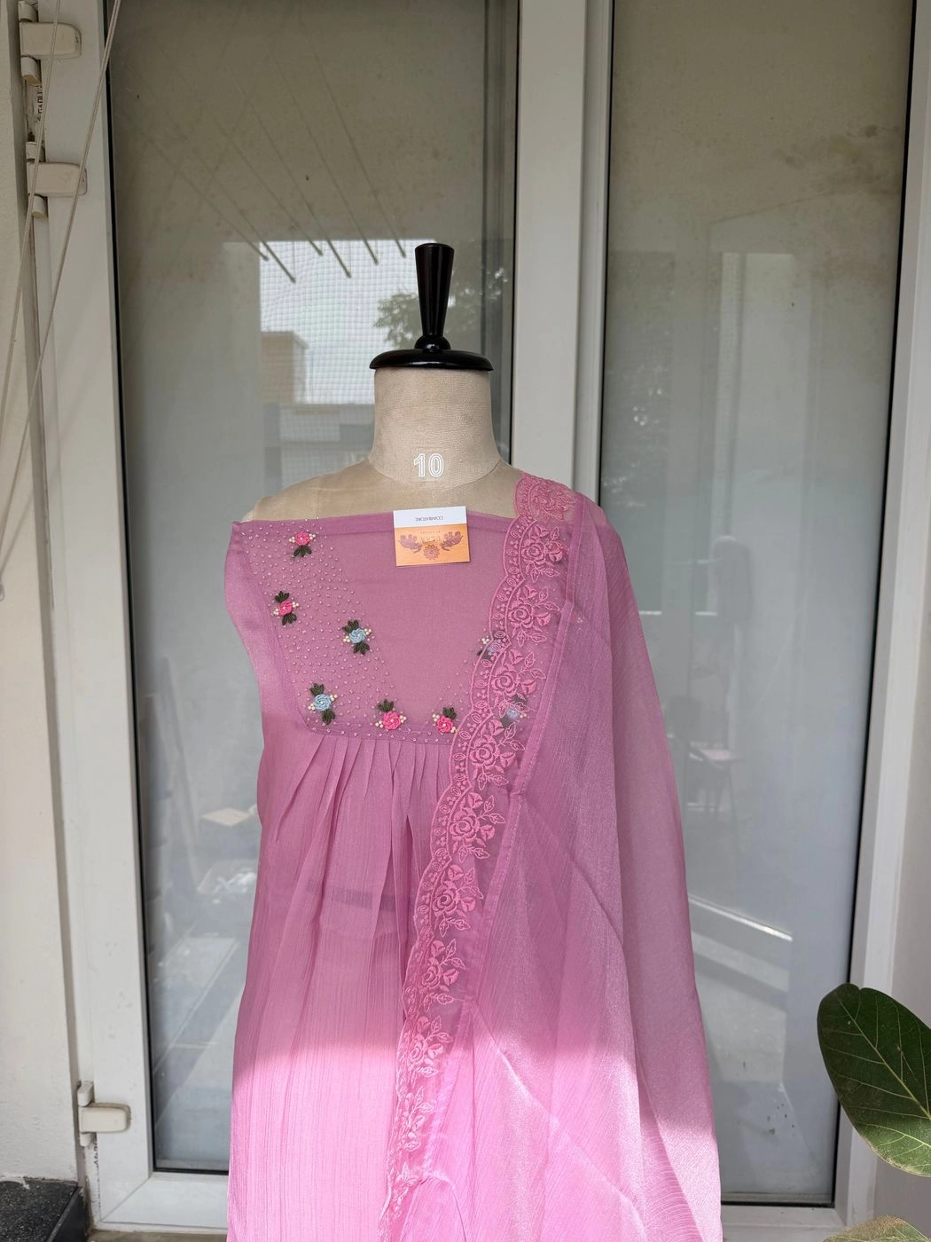 Shiffon pleated embroidered unstitched suit set 1
