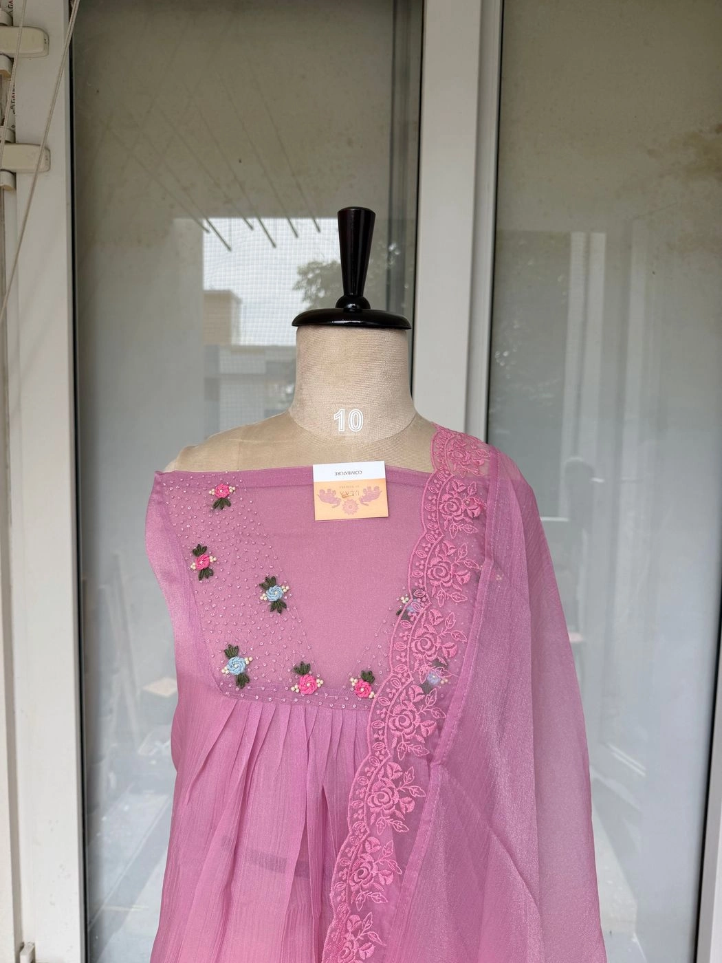 Shiffon pleated embroidered unstitched suit set 2
