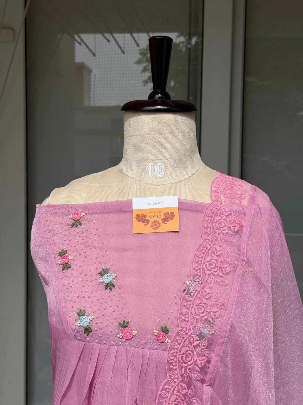 Shiffon pleated embroidered unstitched suit set 3