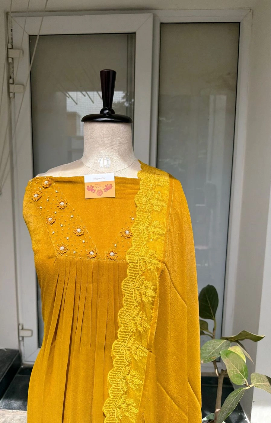 Shiffon pleated hand embroidered unstitched suit set 1