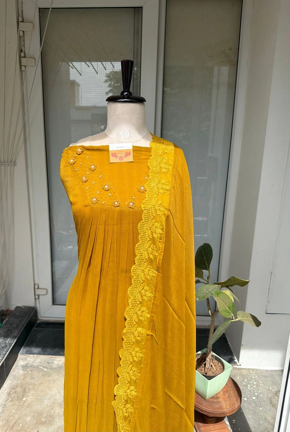 Shiffon pleated hand embroidered unstitched suit set 2