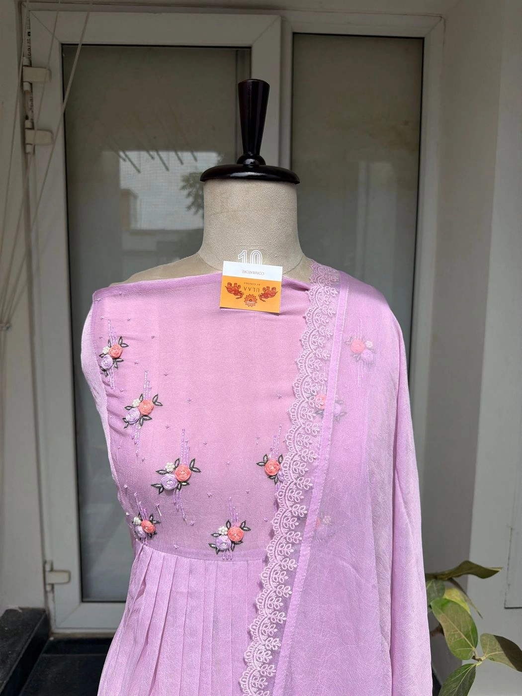 Shiffon pleated hand embroidered unstitched suit set 1