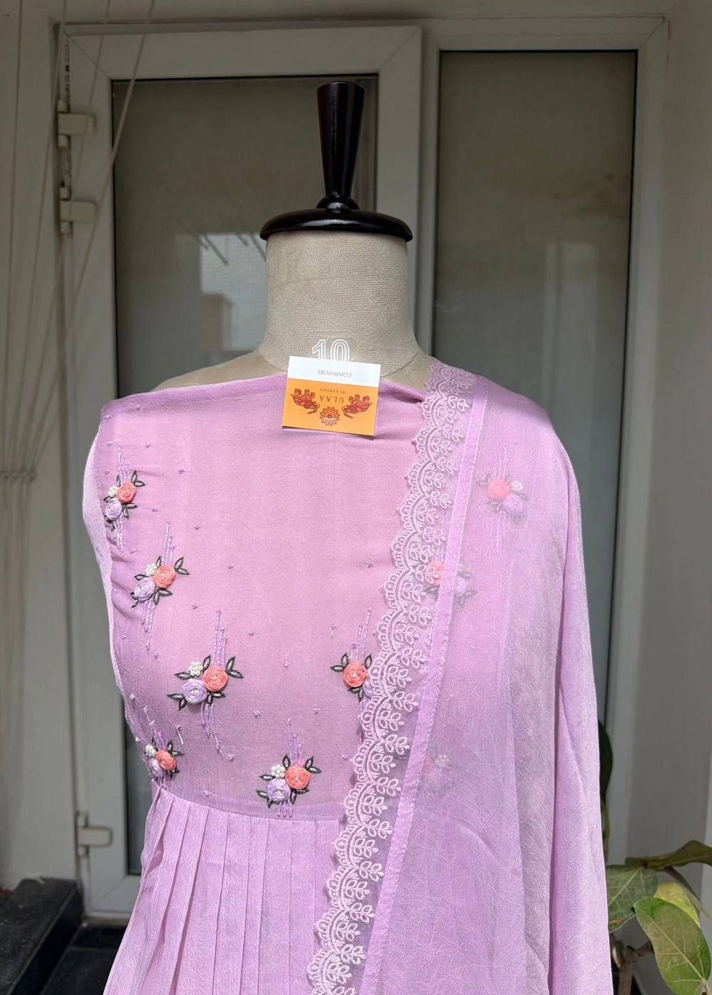 Shiffon pleated hand embroidered unstitched suit set 2