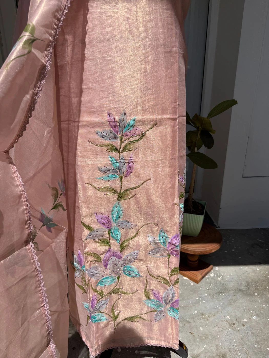 Tissue hand painted unstitched suit set 3