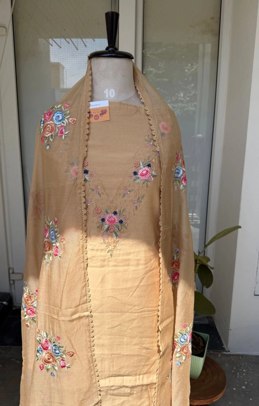 Kota hand embroidered unstitched suit set 1