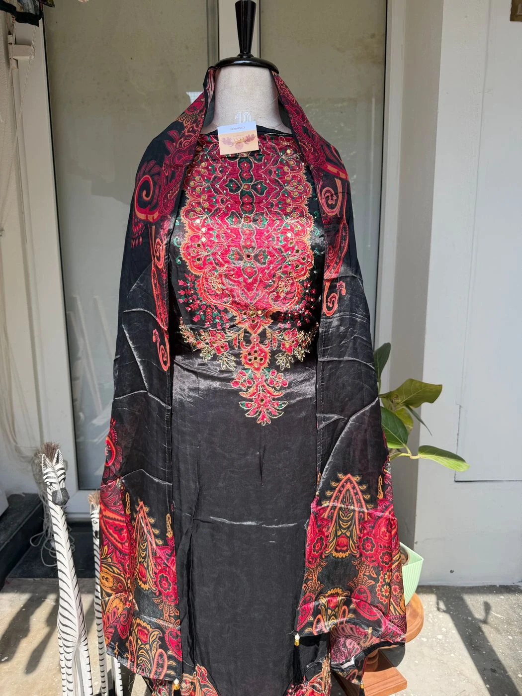 Glass organza unstitched suit set 1