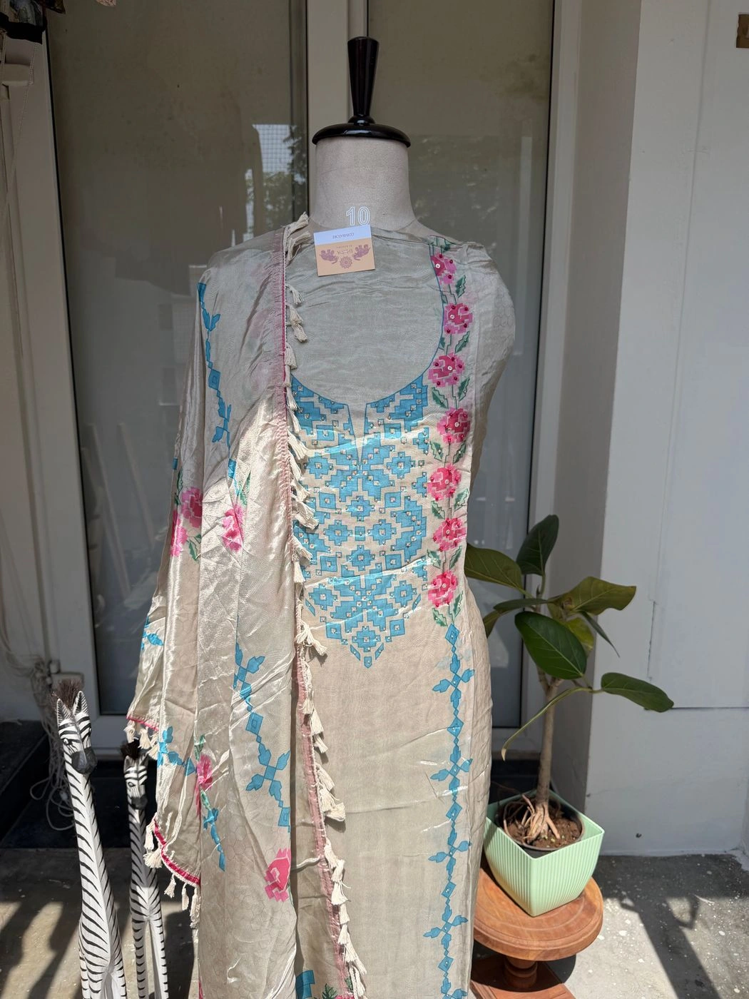 Glass organza unstitched suit set 1