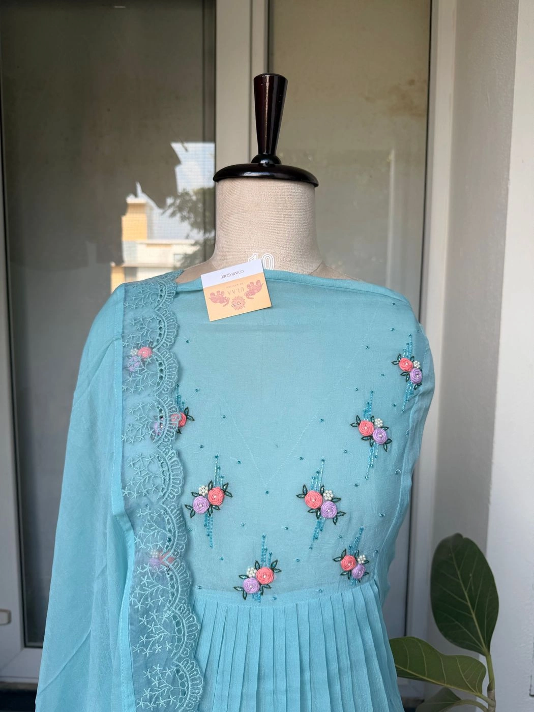 Shiffon pleated hand embroidered unstitched suit set 1