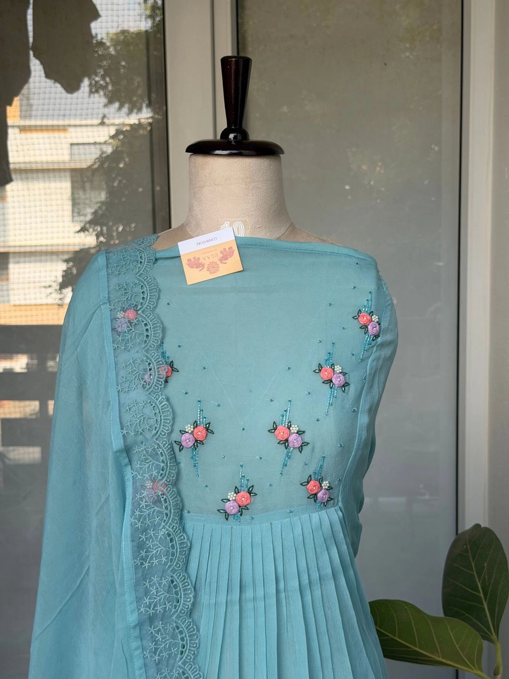 Shiffon pleated hand embroidered unstitched suit set 2