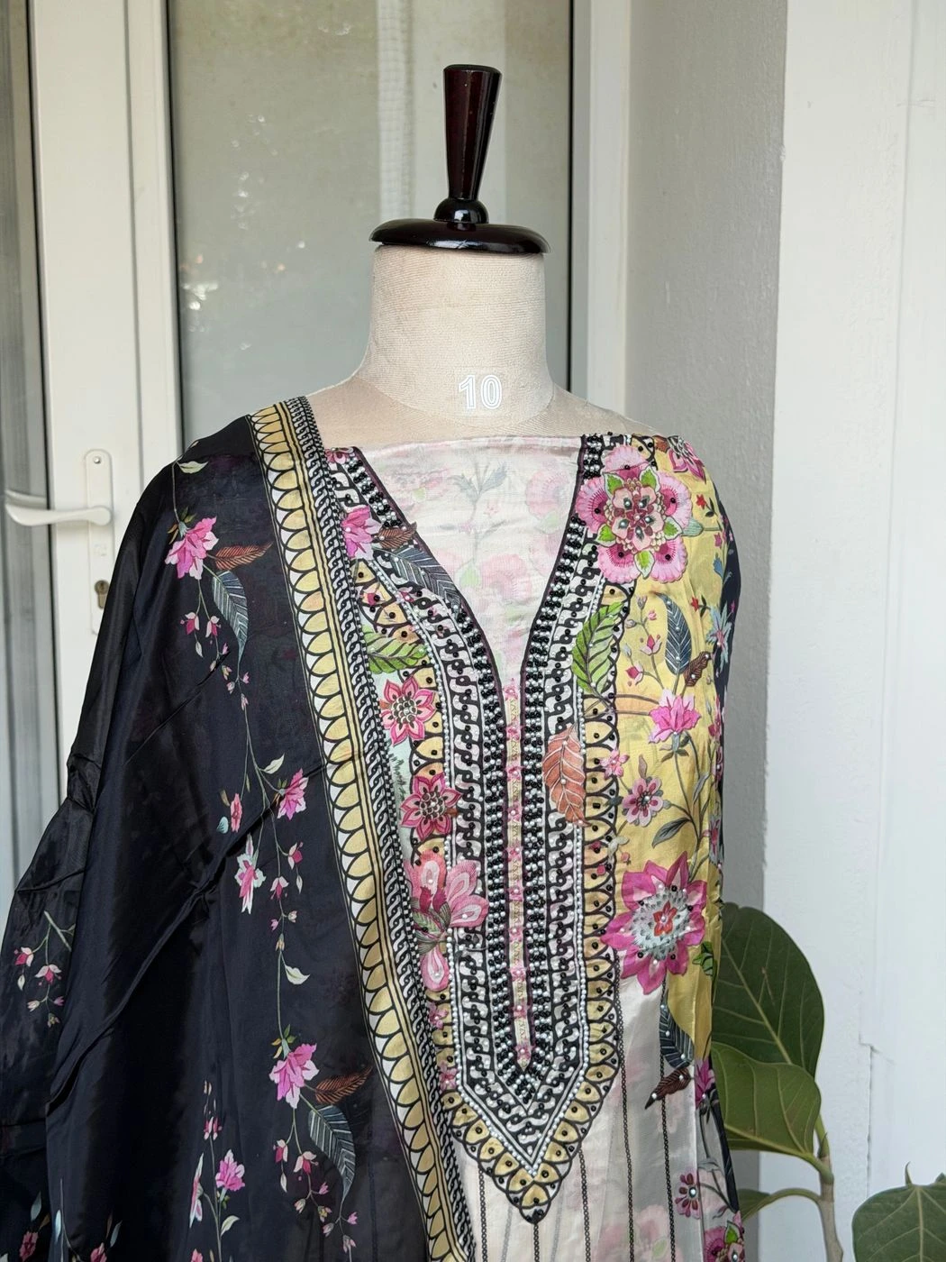 Glass organza pakisthani printed unstitched suit set 3