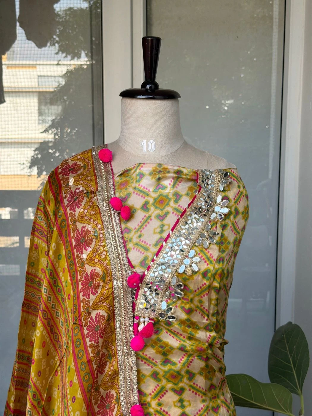 Organza ikkat printed Pom Pom suit 2
