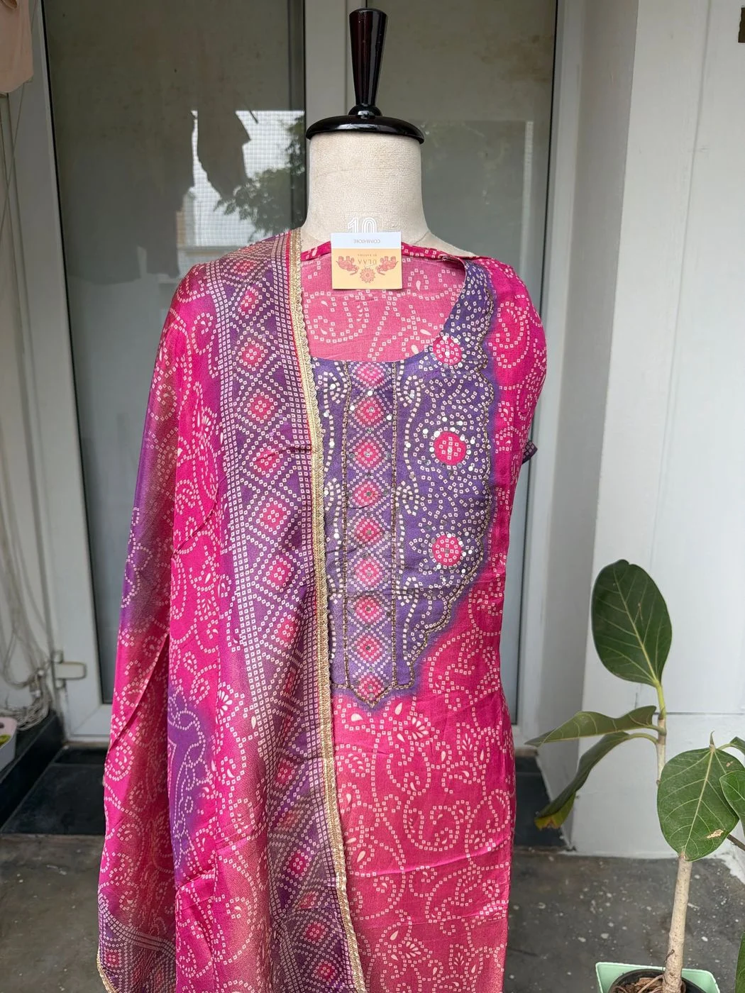 Shimmer silk semi stitched suit 1