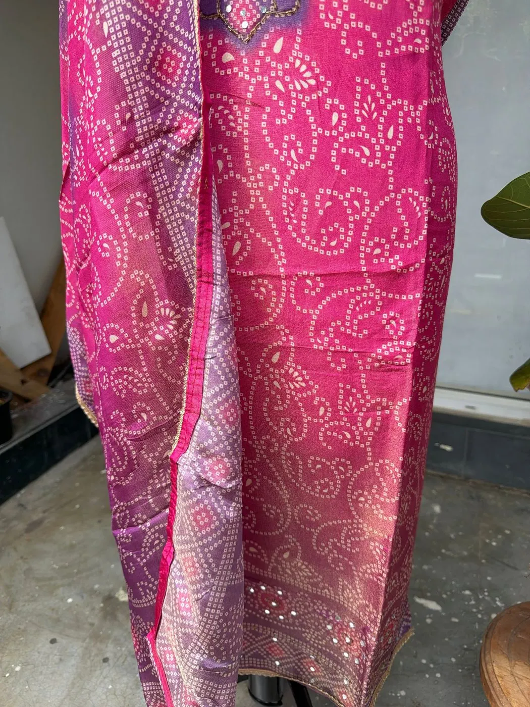 Shimmer silk semi stitched suit 3
