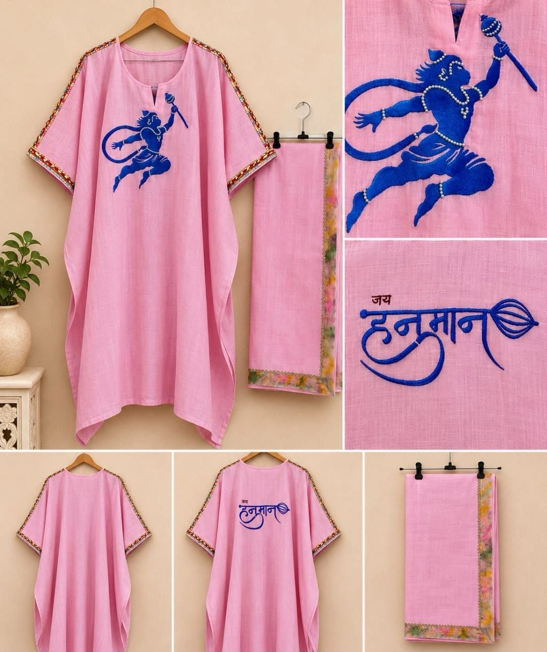 Pink Kaftan blue Hanuman + Dhoti