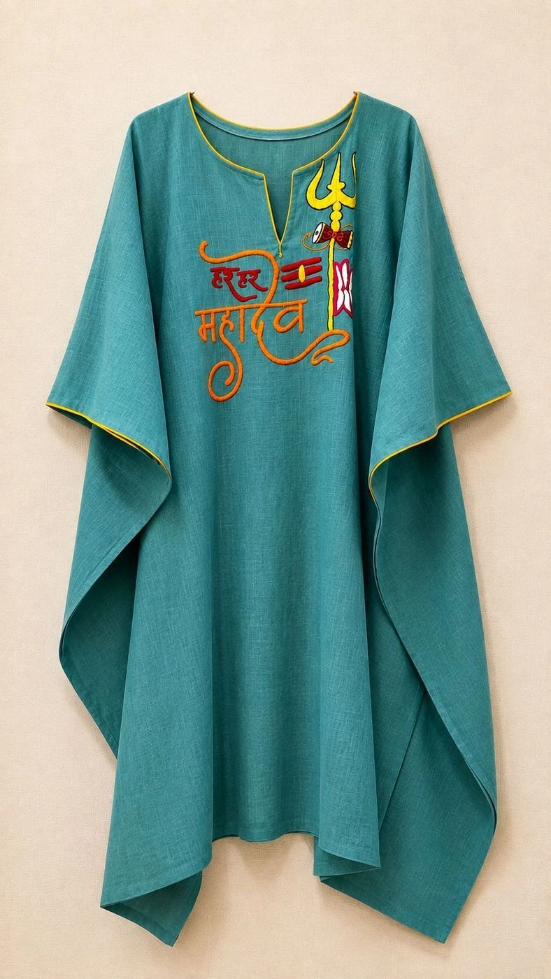 Tortoise green kaftan with Mahadev emb