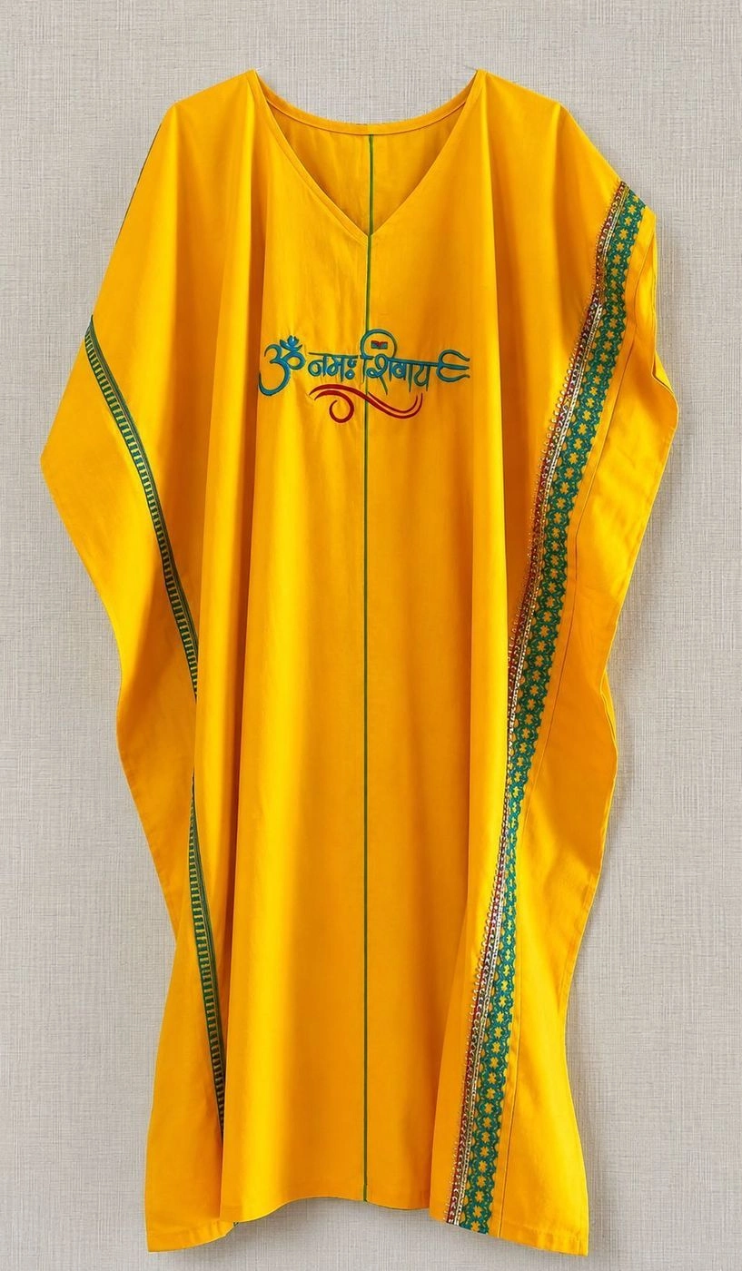 Yellow kaftan with Blue write up