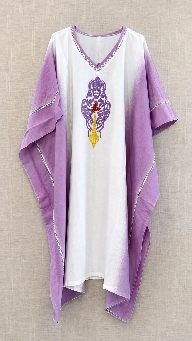 White Purple Ombré with purple emb Hanuman ji and Dhoti