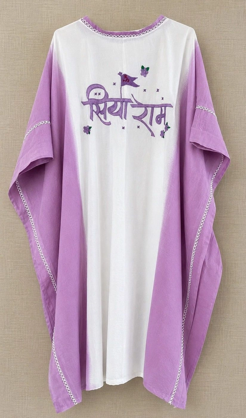 White Purple Ombré with purple emb Hanuman ji and Dhoti