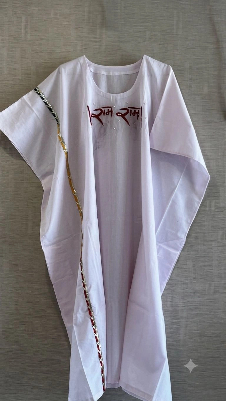 Light pink kaftan with Ram emb + Dhoti 4