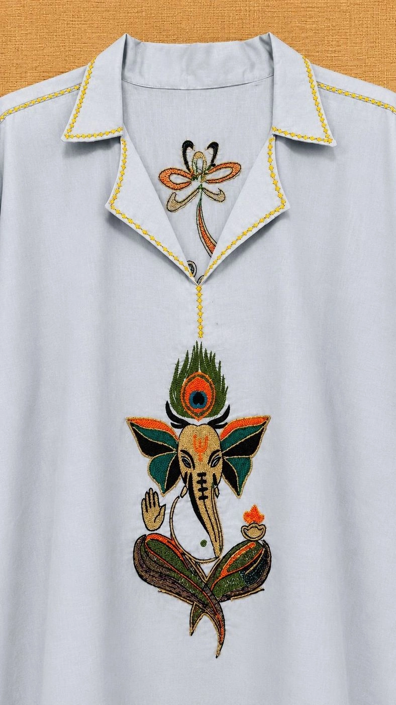 Light blue kaftan with hand embroidery 3