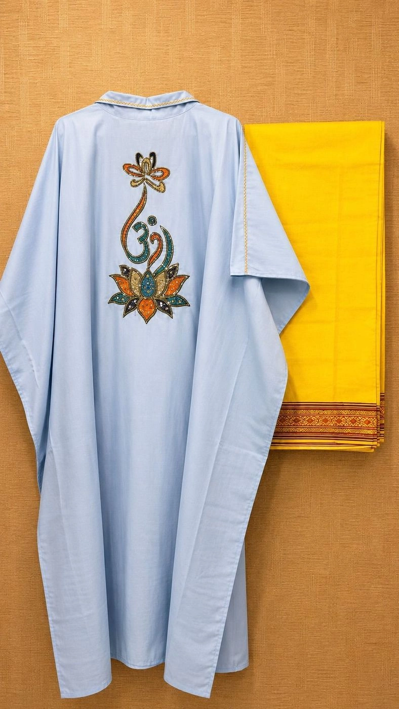 Light blue kaftan with hand embroidery 5