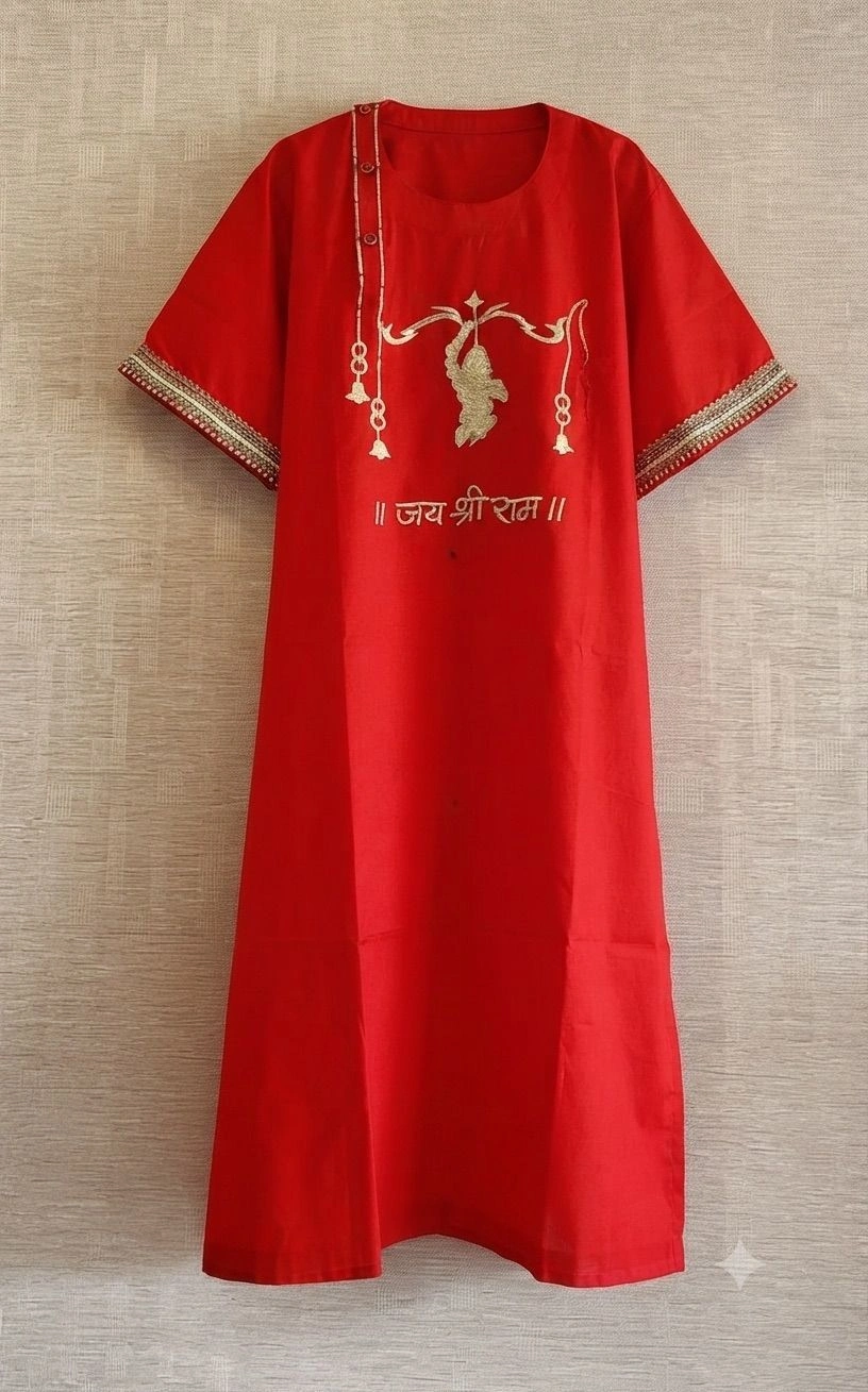 Red kurta with golden Jai shri Ram