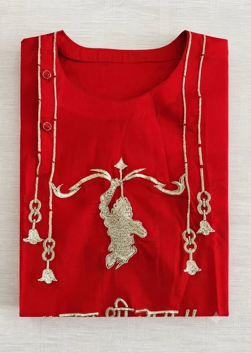 Red kurta with golden Jai shri Ram