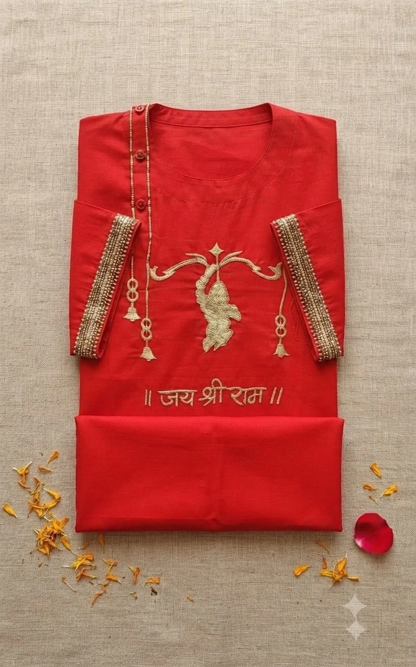 Red kurta with golden Jai shri Ram 3