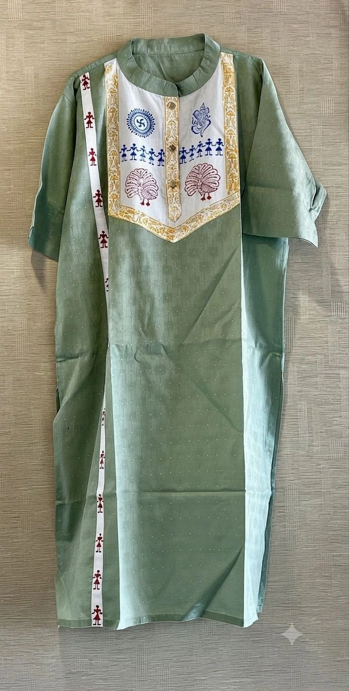 Block print green kurta