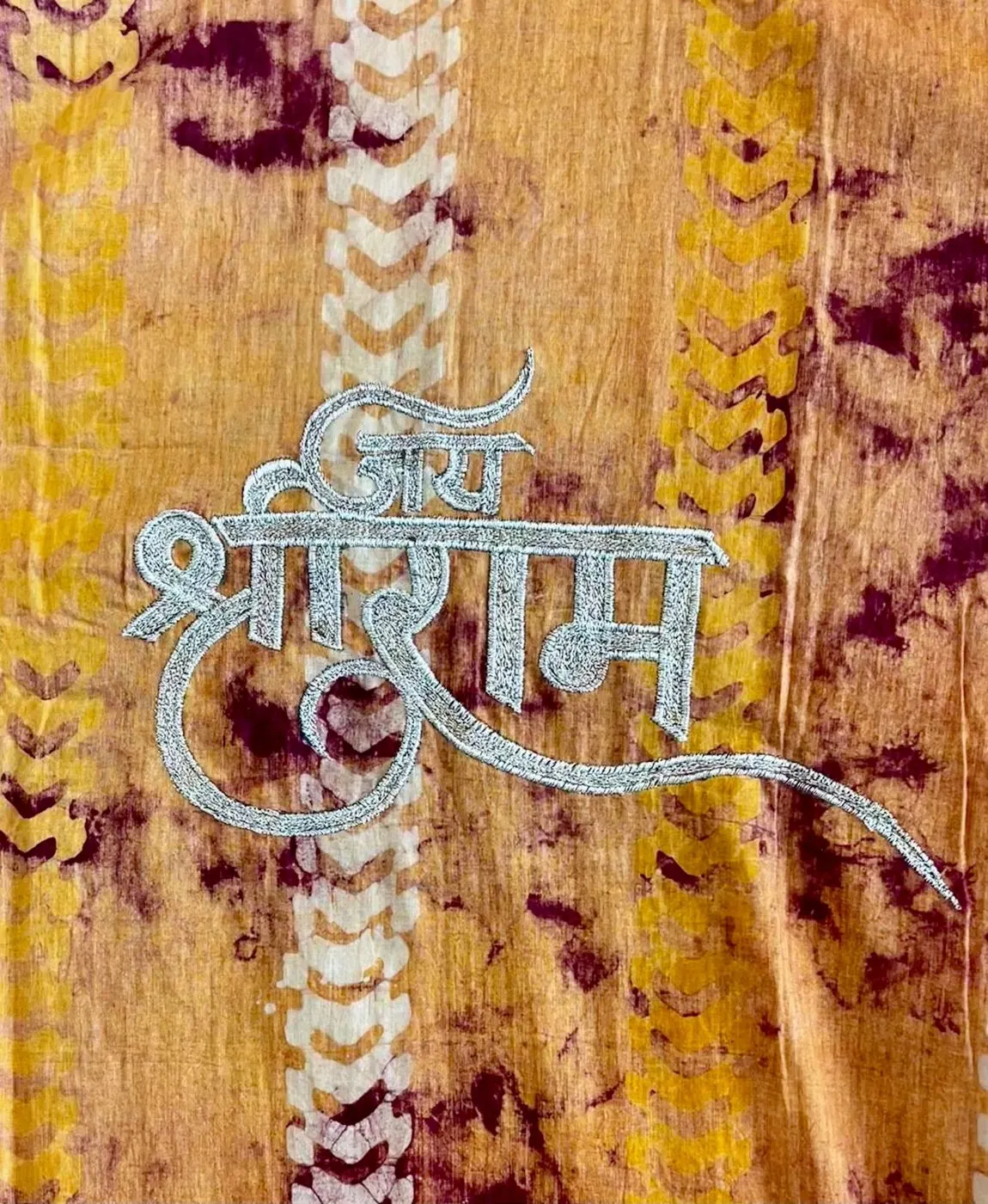 Rusty printed with gold Ram Sita kaftan with dhoti