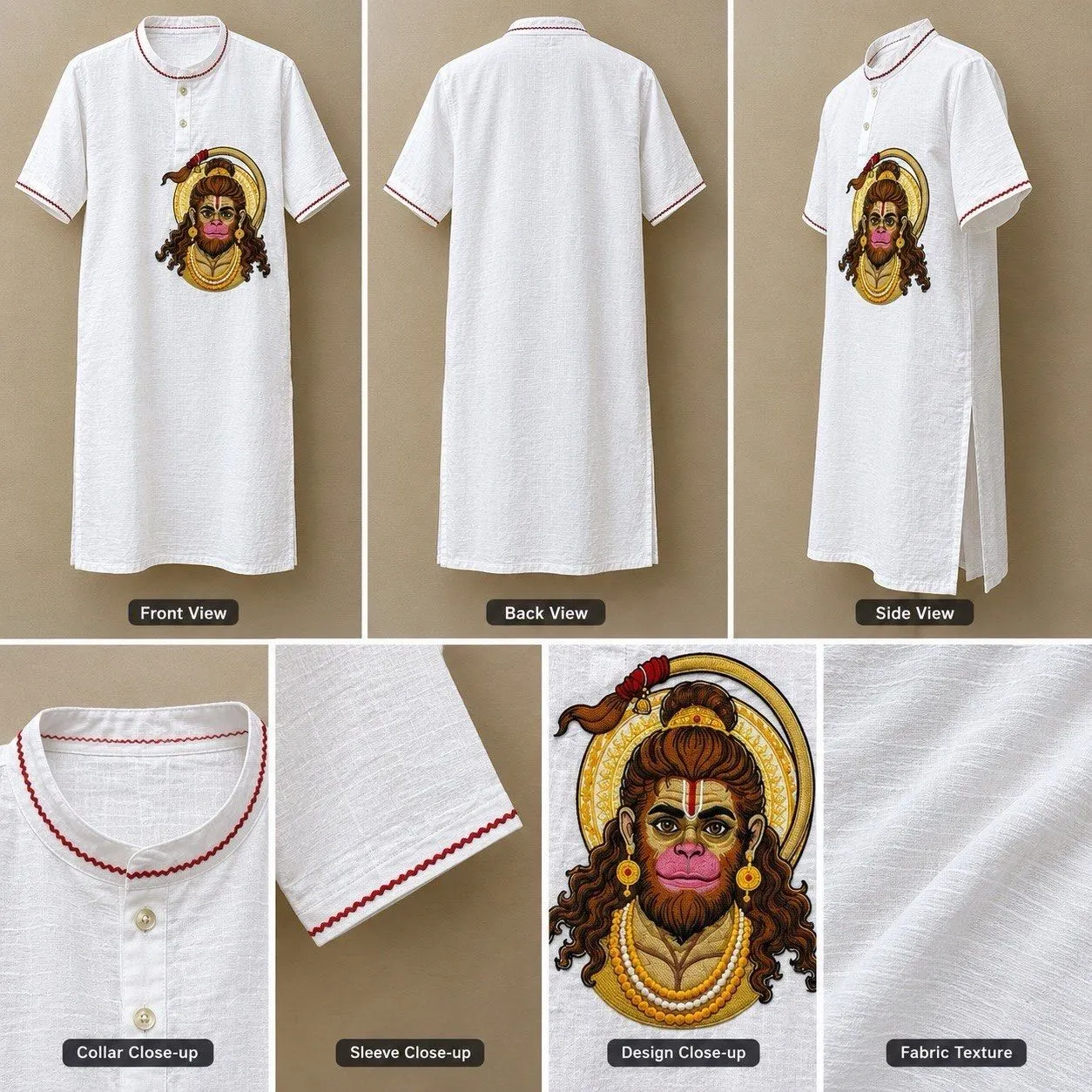 Pure Lenin White kurta embroidery with Balaji face and dhoti 2