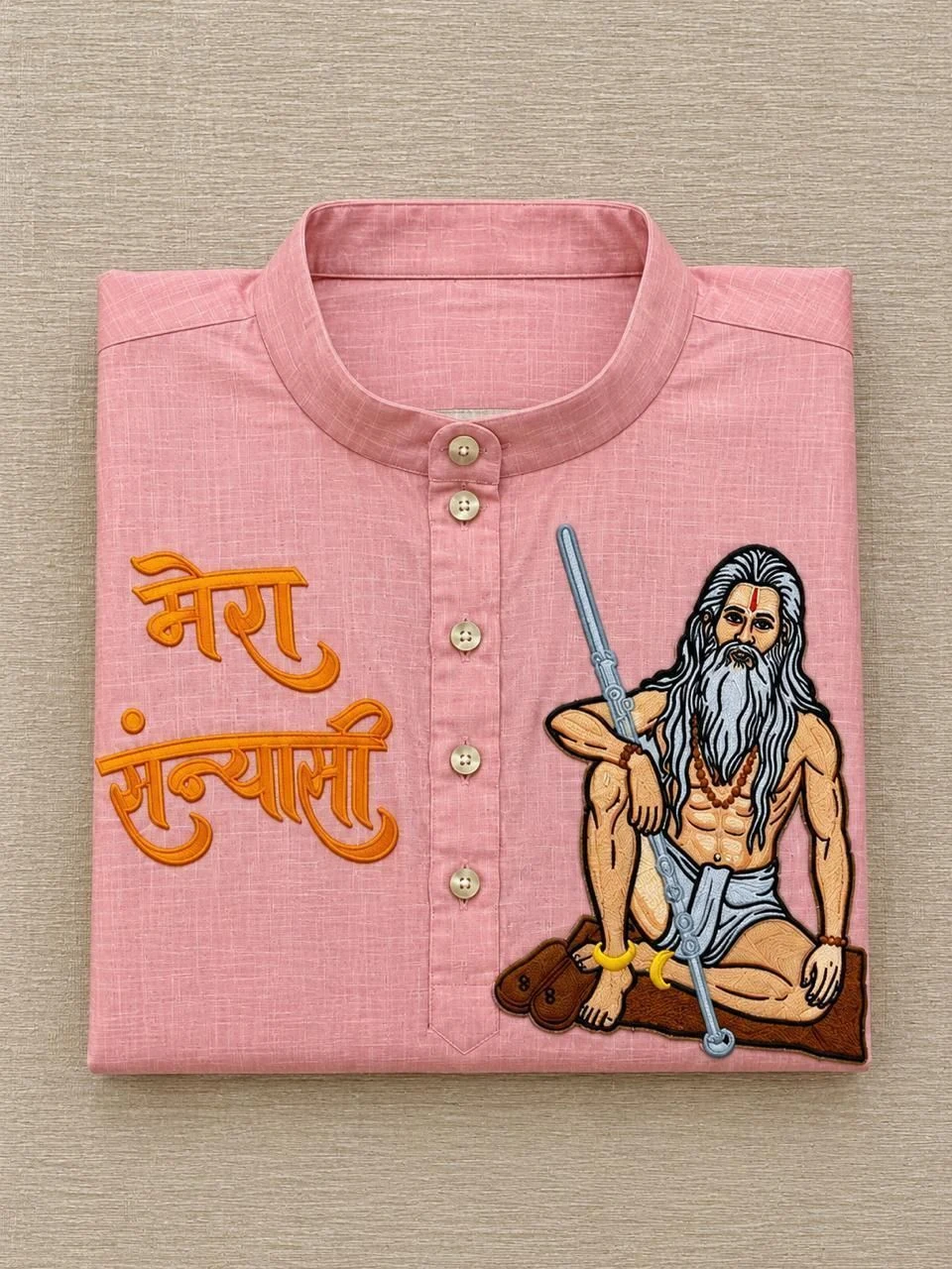 Peach Lenin fabric kurta and Dhoti 1
