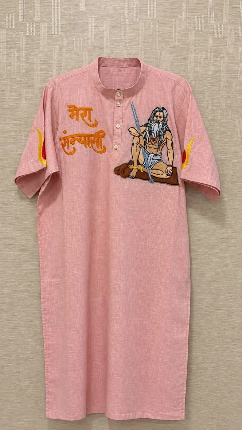 Peach Lenin fabric kurta and Dhoti 2