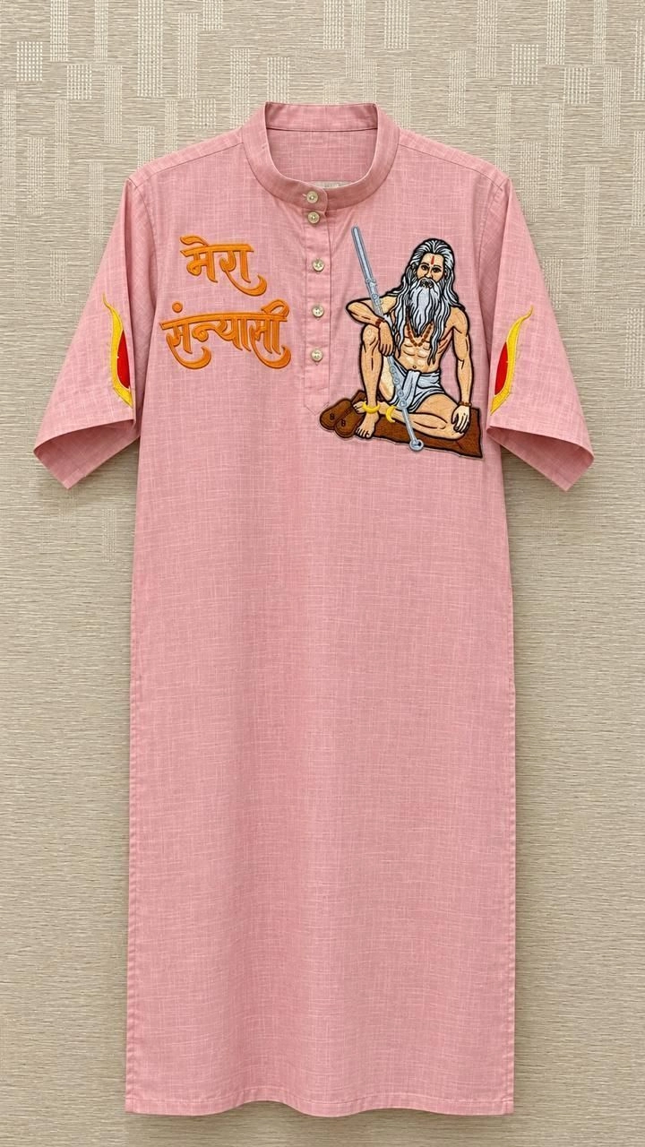 Peach Lenin fabric kurta and Dhoti 3