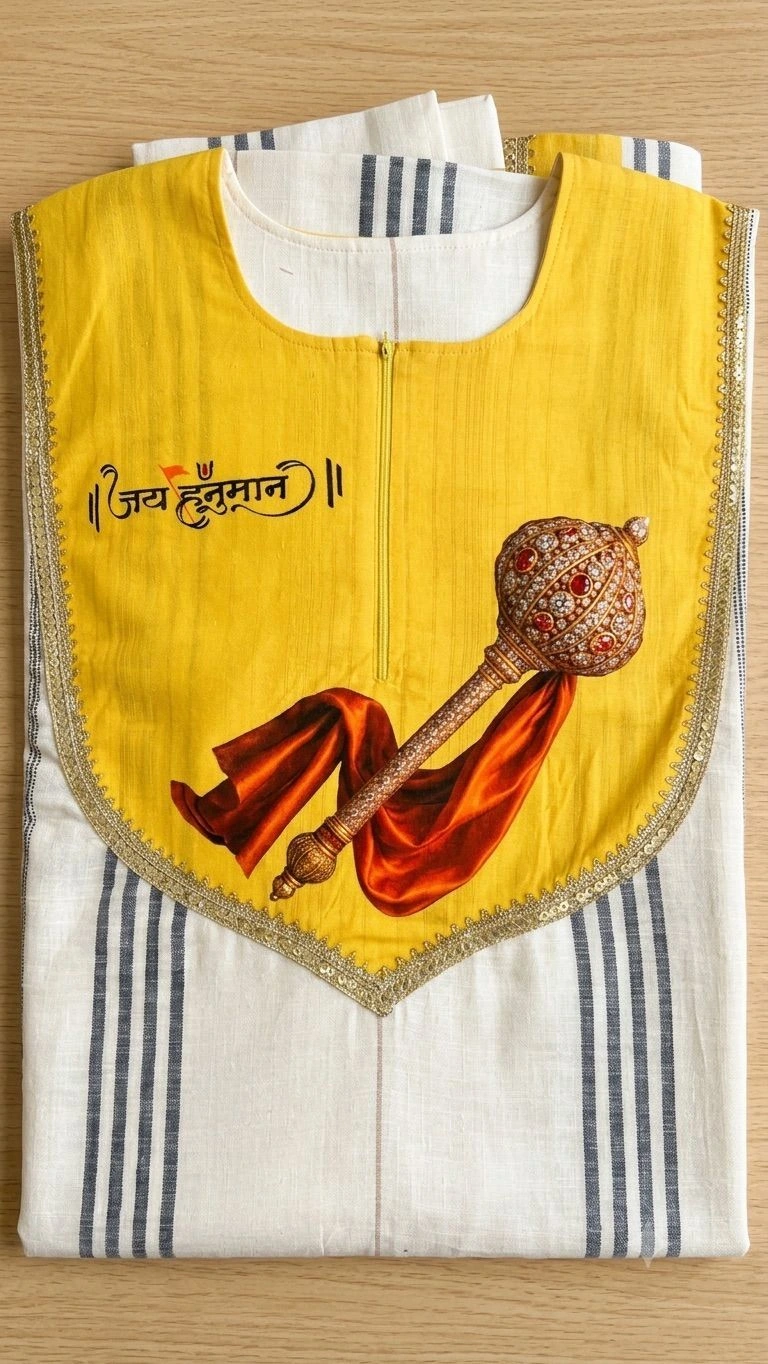 White yellow kaftan with Gada on front with dhoti 4