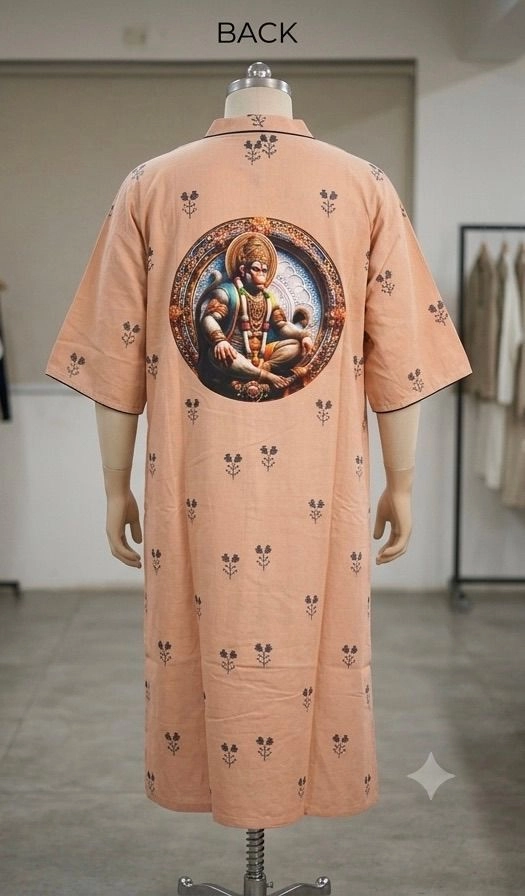 Peach angrakha printed kurta with dhoti 2