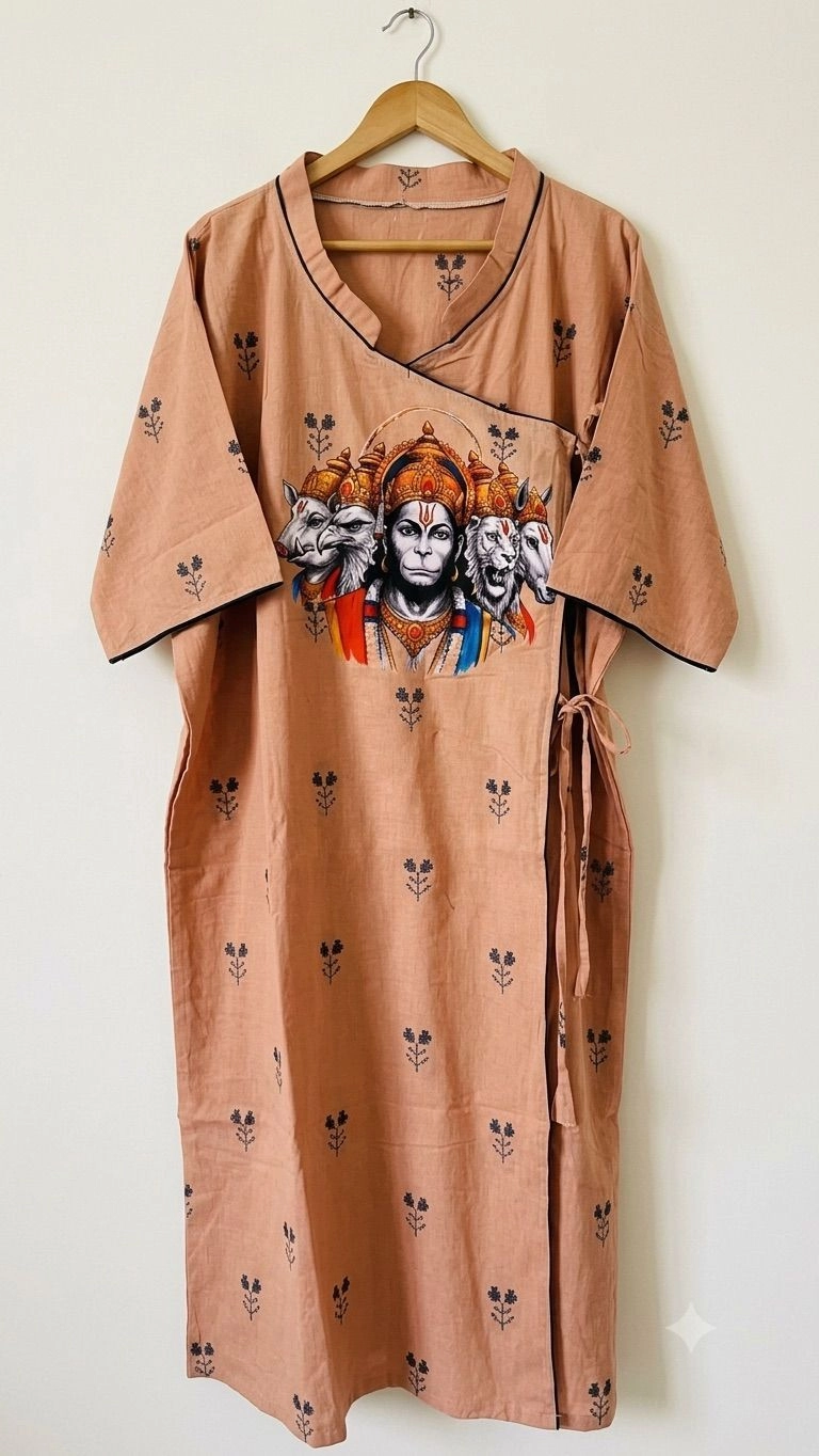 Peach angrakha printed kurta with dhoti 3