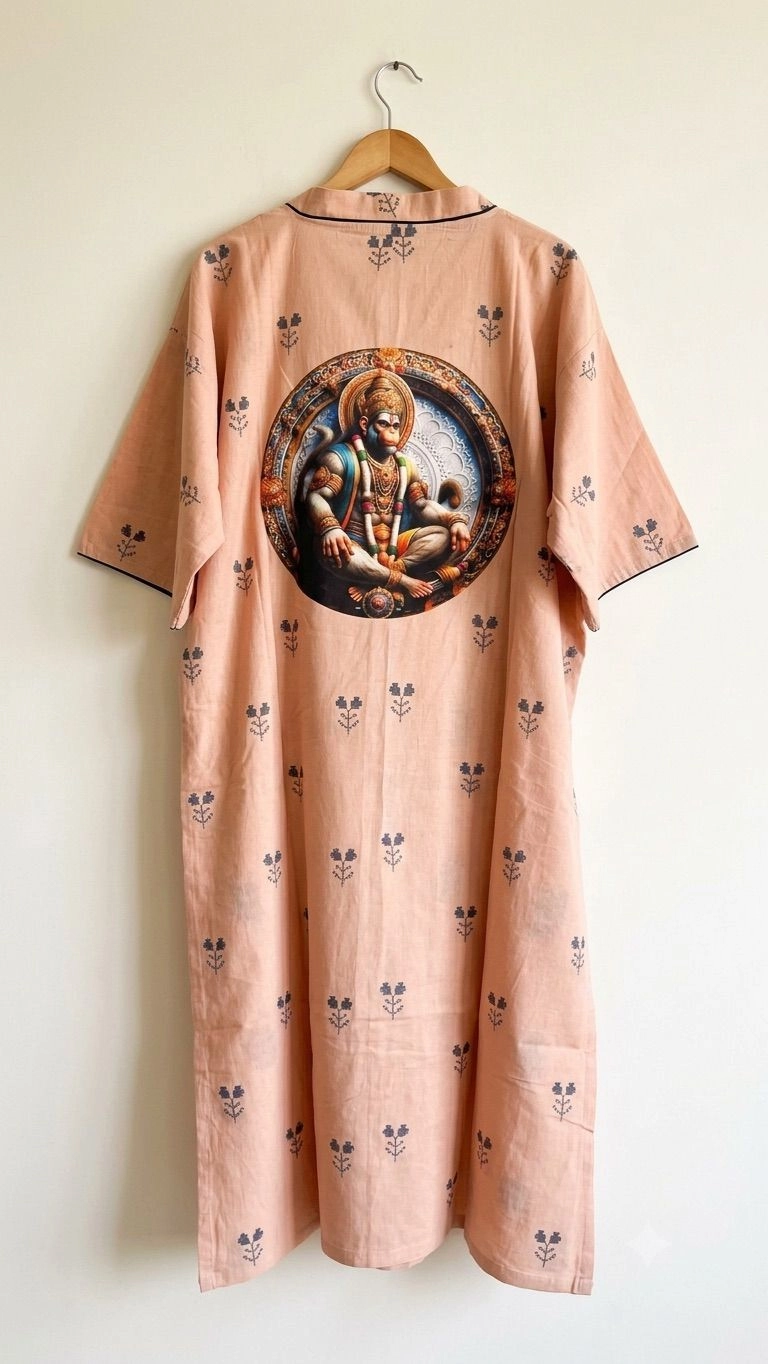 Peach angrakha printed kurta with dhoti 4