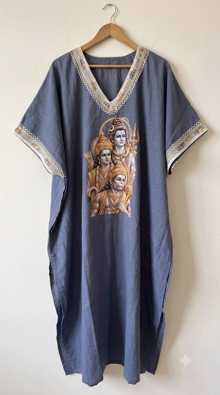 Grey pure Lenin kaftan with dhoti 1