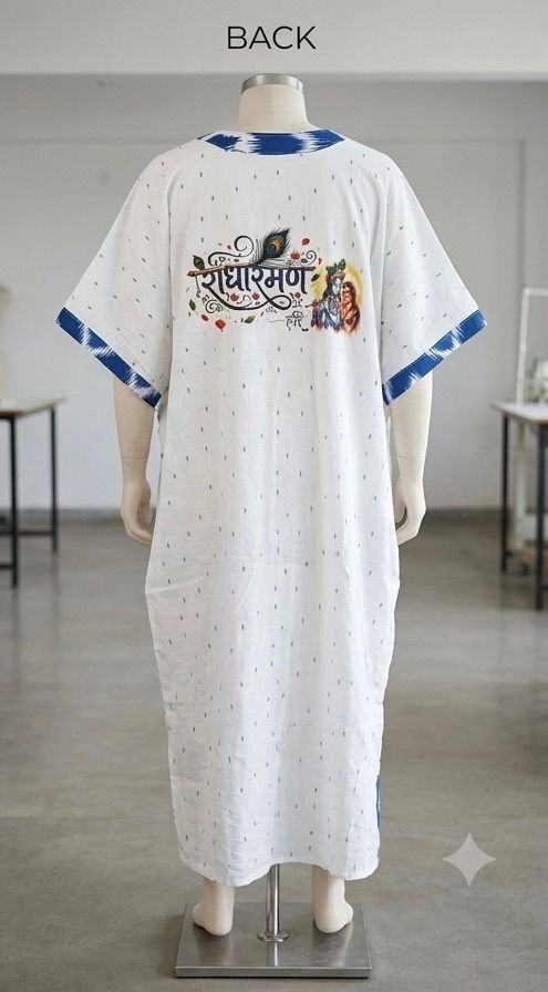 White blue spot cotton fabric printed on front and back kaftan 4