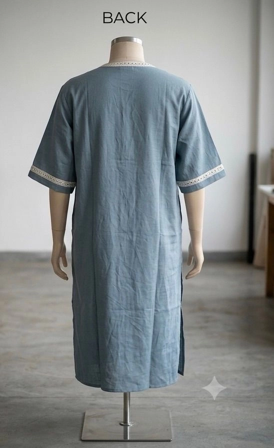 Powder blue printed kurta on Lenin fabric with dhoti 3