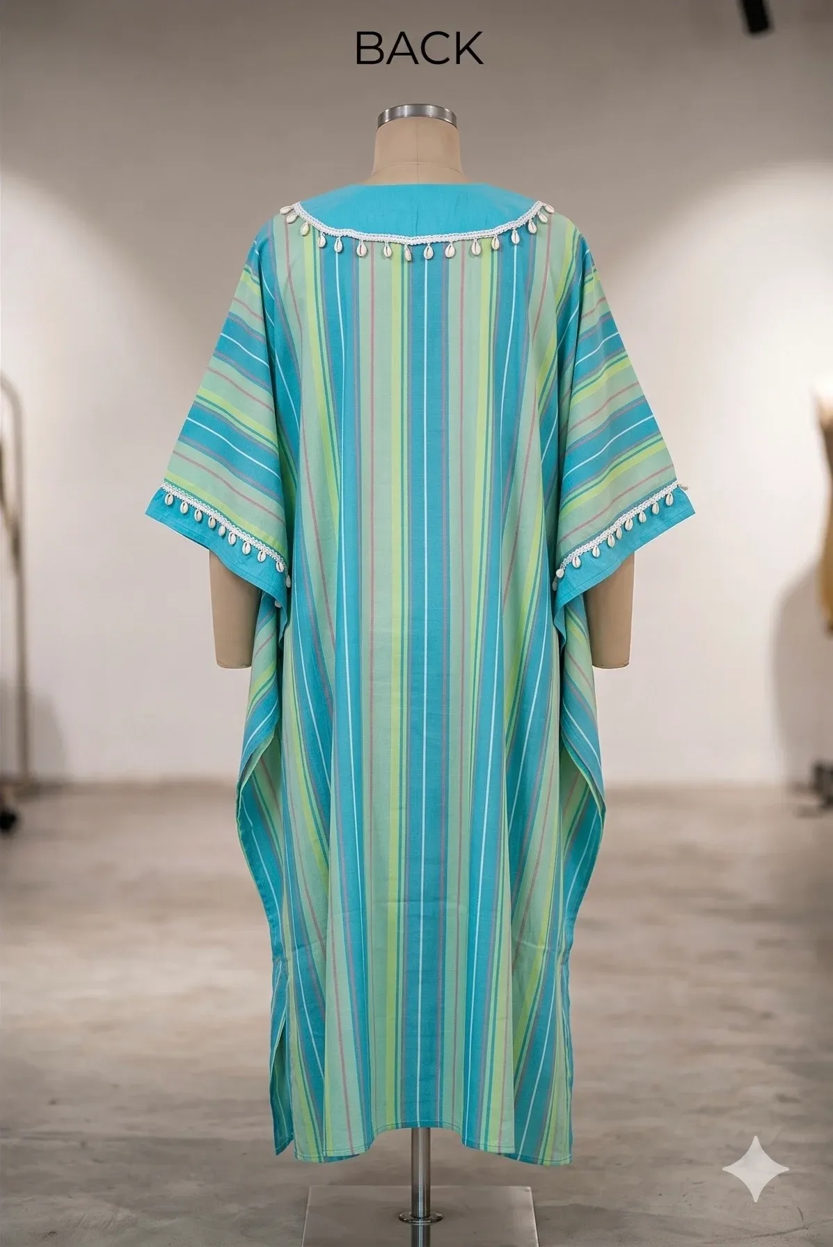 Blue liner cotton kaftan with silver zari embroidery 2
