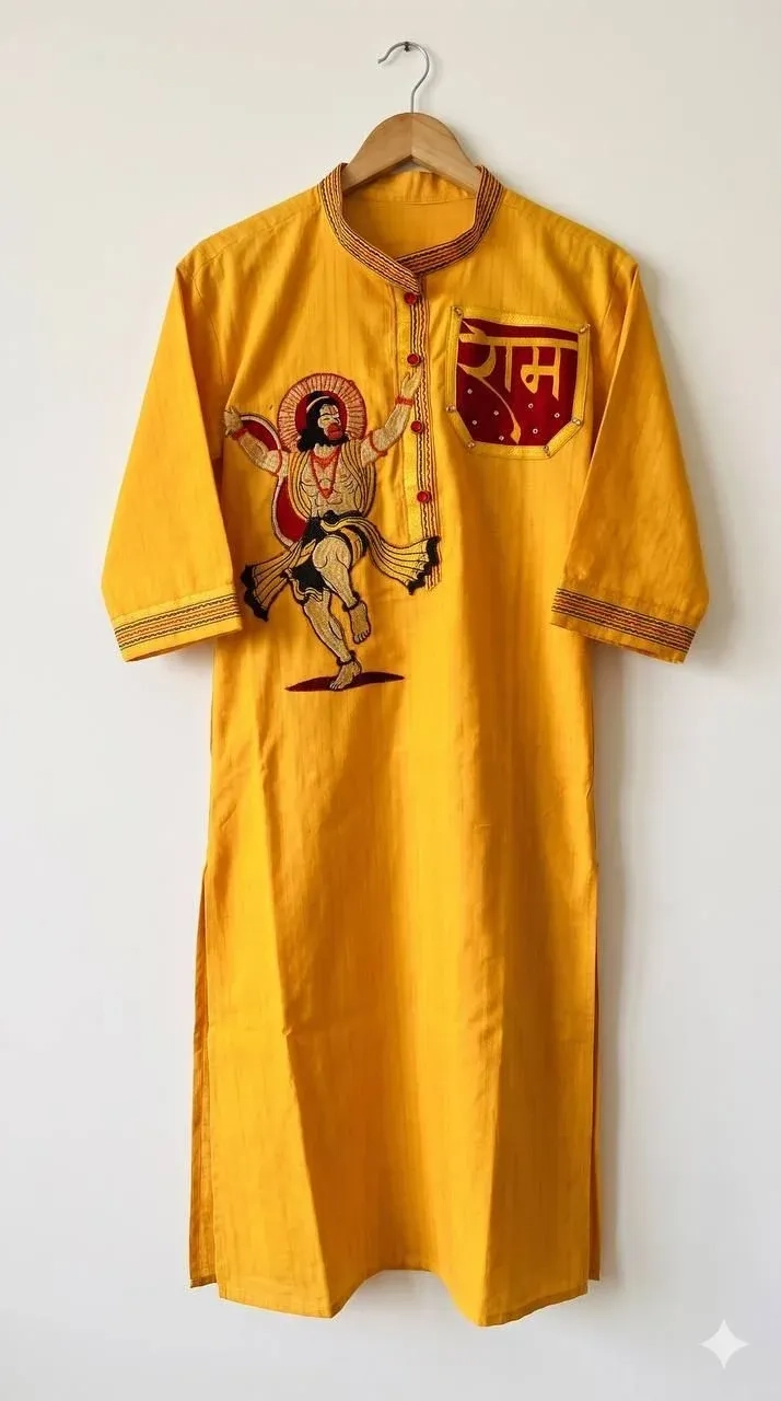 Yellow cotton kurta in zari lines with dhoti 3